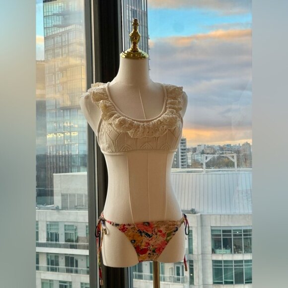 🆕 ZIMMERMANN 🧿 NWT Alight Frill Knit Scoop Bikini, Ivory Floral - Sz 3 US 8/10 - Picture 4 of 16